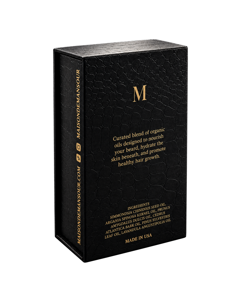 Back of the Maison de Mansour gift box with the blend description and ingredients